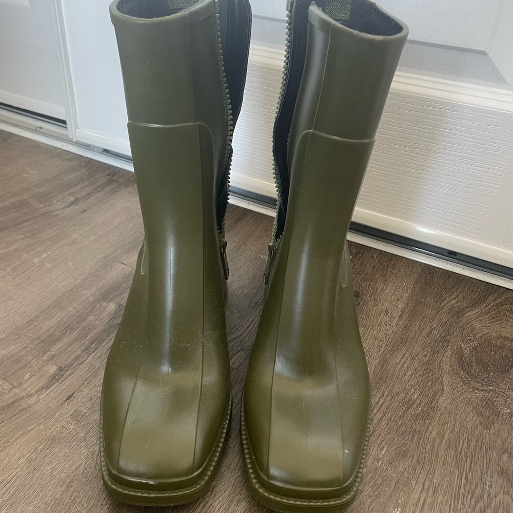 Olive Green Heeled Rain Boots